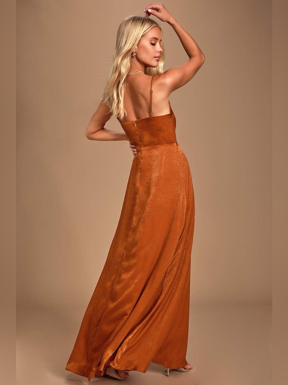 Lulus Constantine Rust Orange Satin Maxi Dress size Medium. - Picture 3 of 4